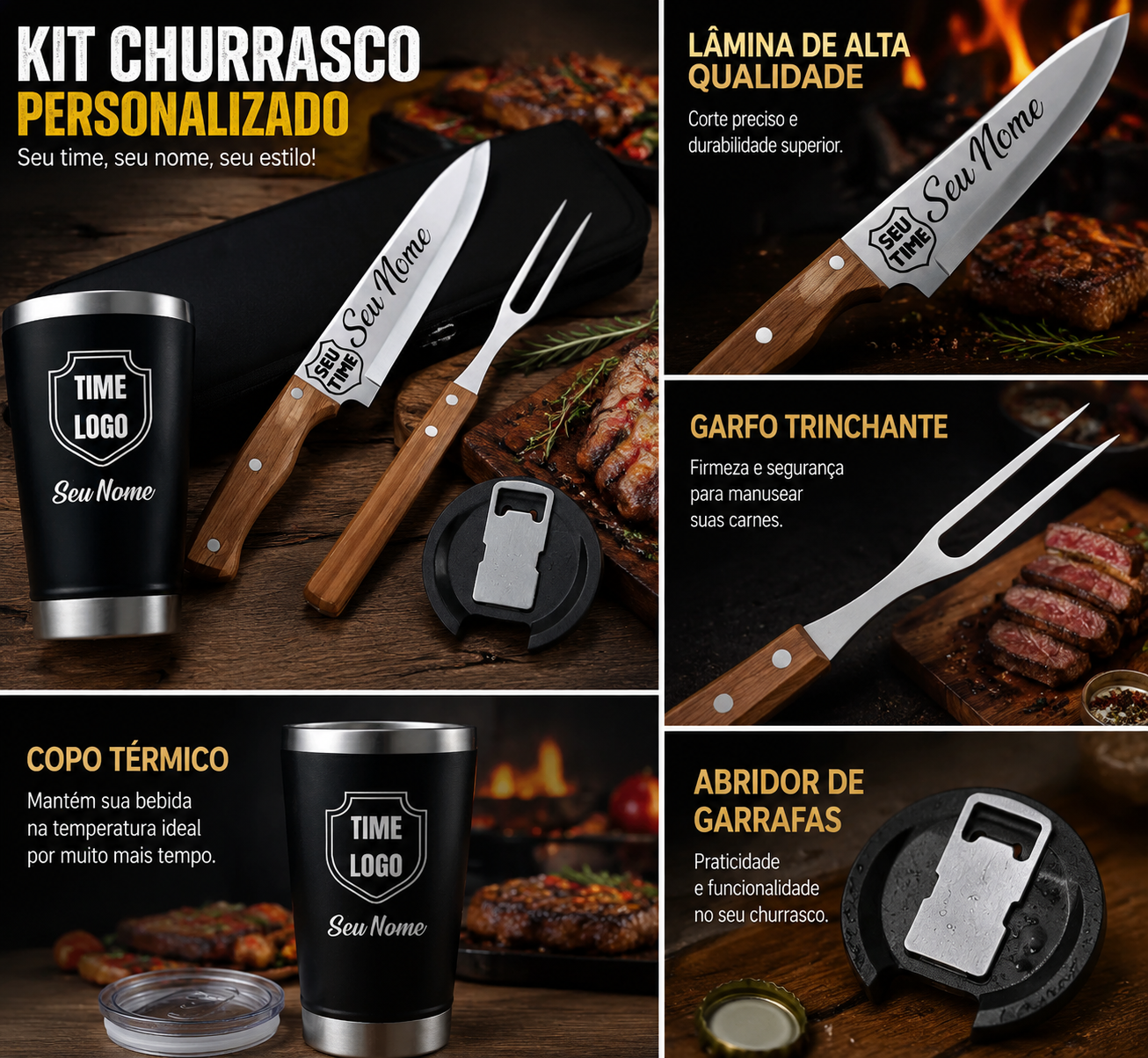 Kit Churrasco + Copo Inox Premium