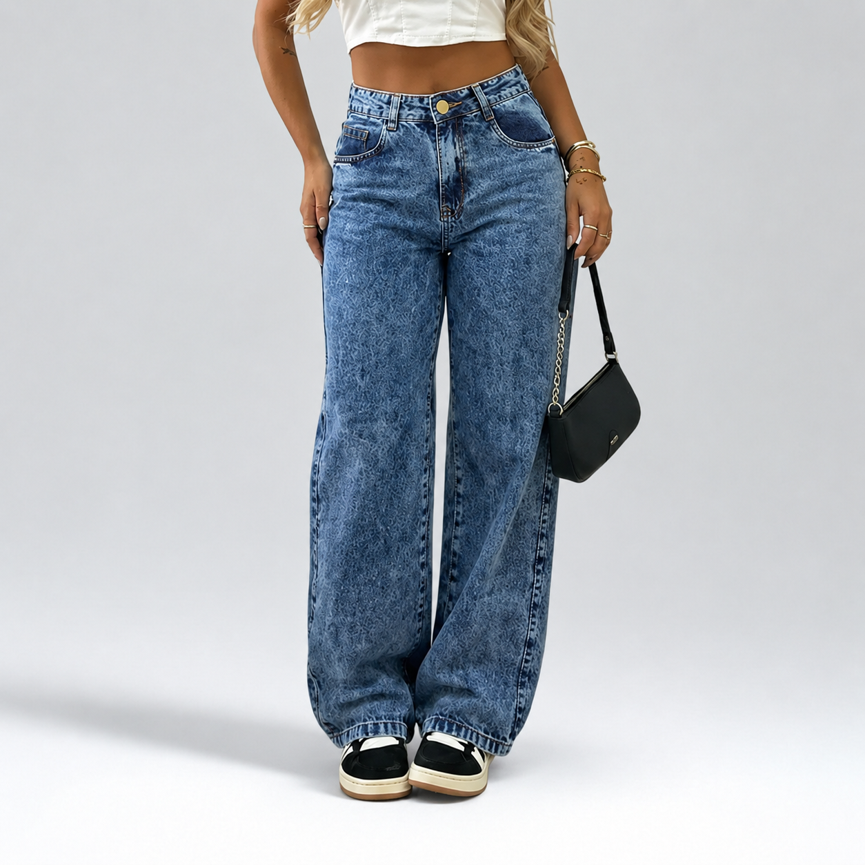 Calça Jeans Wide Leg Feminina Premium - Cintura Alta e Estilo Streetwear
