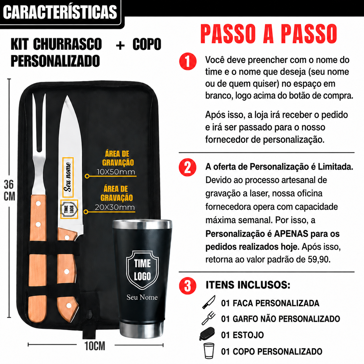 Kit Churrasco + Copo Inox Premium