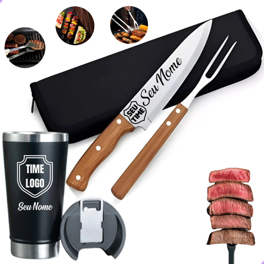 Kit Churrasco + Copo Inox Premium